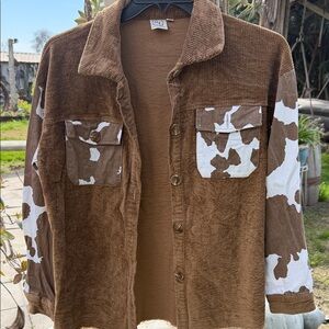 Brown Corduroy Jacket with Camouflage Accents